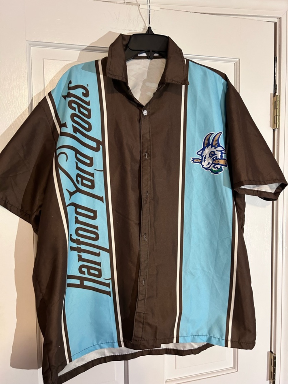 Hartford Yard Goats - MLB Baseball - Men's Brown & Light Blue Button-Up Shirt XL
